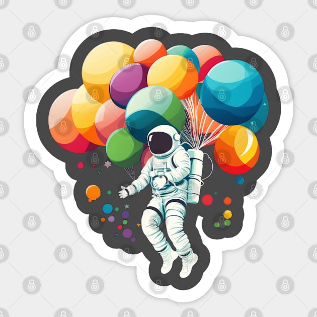 Astronaut flying with balloons Sticker by Bakr